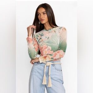 JOHNNY WAS Jade Natalie Long Sleeve Mesh Tee Top Size XS